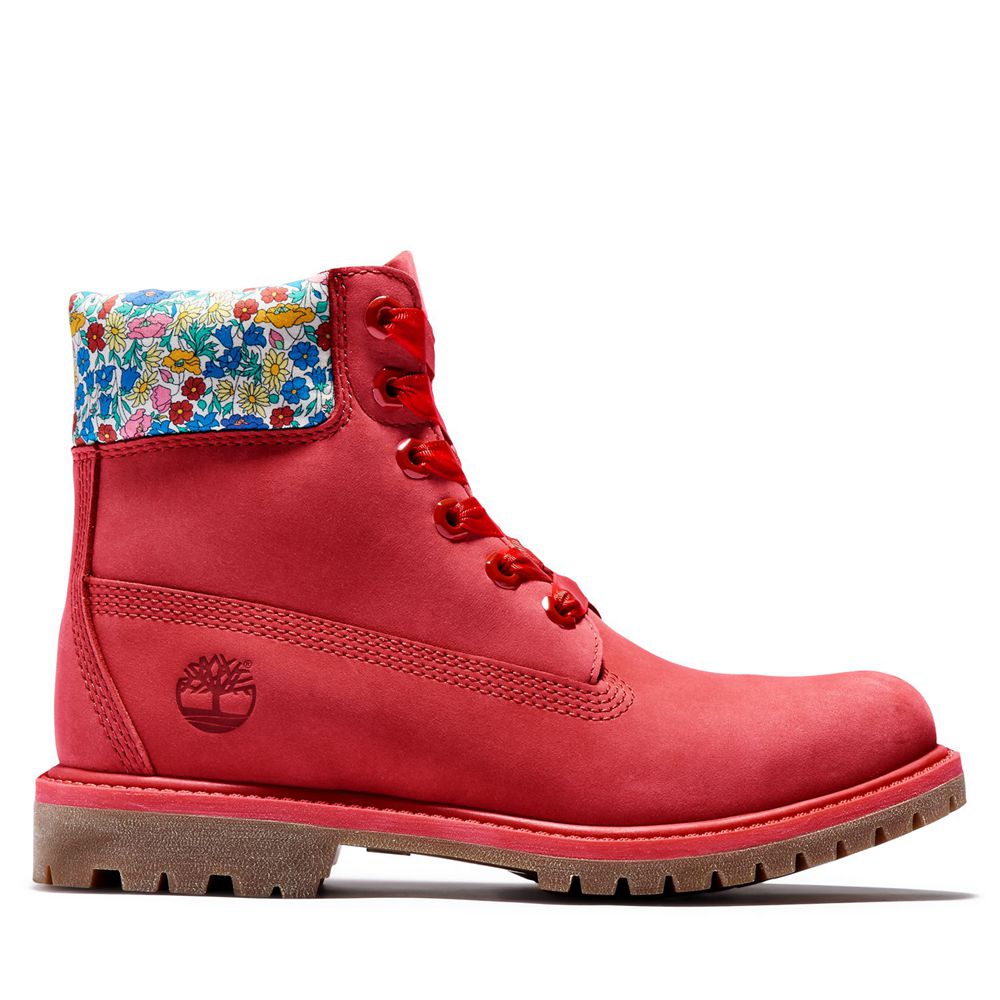 Timberland Womens 6-Inch Boots Premium Waterproof made with Liberty Fabric - Red - India WV9205187